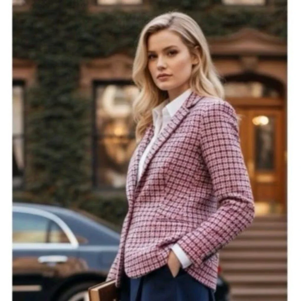 J. Crew Wool Houndstooth Campbell Blazer Womens M Tweed Plaid Preppy Academia
